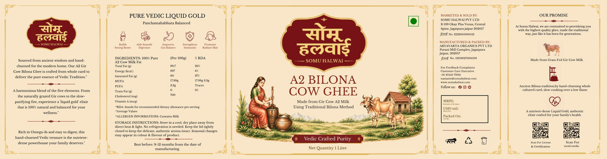 Somu Halwai Pure A2 Gir Cow Milk Bilona Ghee - 100% Vedic Desi Ghee